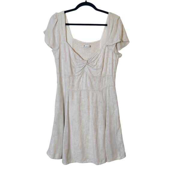 Abercrombie & Fitch Linen Blend Knotted Front Flutter Sleeve Mini Dress Medium - Picture 4 of 16